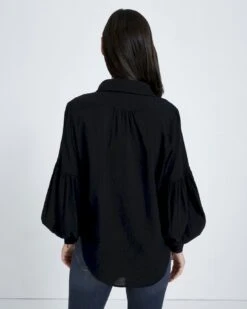 7 For All Mankind Balloon Sleeve Crepe Top In Jet Black -Mod Cloth Store 04f668f55ba7d01af46b0c85828f5b2f