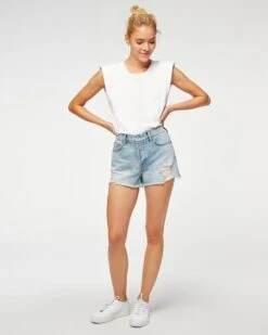 7 For All Mankind Monroe Cut-Off Short In Cosmic Blue Rigid
