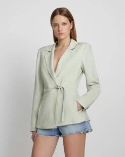 7 For All Mankind Tailored Linen Blazer In Seafoam