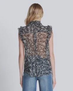 7 For All Mankind Sleeveless Ruffle Top In Black/White Print -Mod Cloth Store 1e96c8584334ccf27f286b15695bb761