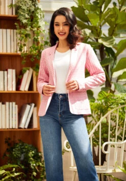 Keep It Classic Blazer -Mod Cloth Store 206820 pink houndstooth 5
