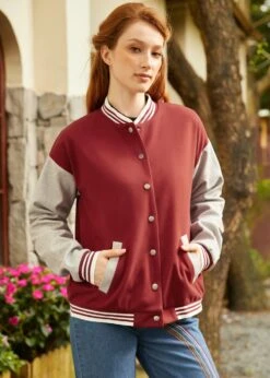 Bases Loaded Baseball Jacket -Mod Cloth Store 207611 BURGANDY GRY 4
