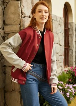 Bases Loaded Baseball Jacket -Mod Cloth Store 207611 BURGANDY GRY 5