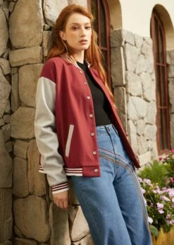 Bases Loaded Baseball Jacket -Mod Cloth Store 207611 BURGANDY GRY 6