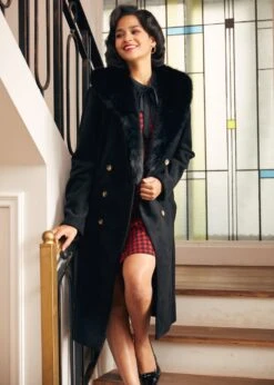 Elegance Reimagined Fur Trim Coat -Mod Cloth Store 207895 BLK 2