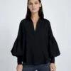 7 For All Mankind Balloon Sleeve Crepe Top In Jet Black -Mod Cloth Store 261f2926a0fe0586cce2eb54de1c6986