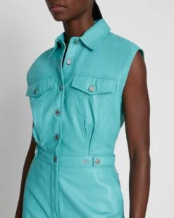 7 For All Mankind Leather Sleeveless Balloon Jumpsuit In Atlantis -Mod Cloth Store 287b1beebb119b5b97bb291a554ee463