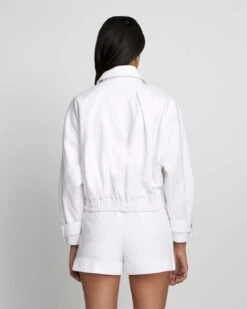 7 For All Mankind Cropped Bomber Jacket In Brilliant White -Mod Cloth Store 43f3657c5b28e5726ae99a91cddf8f99