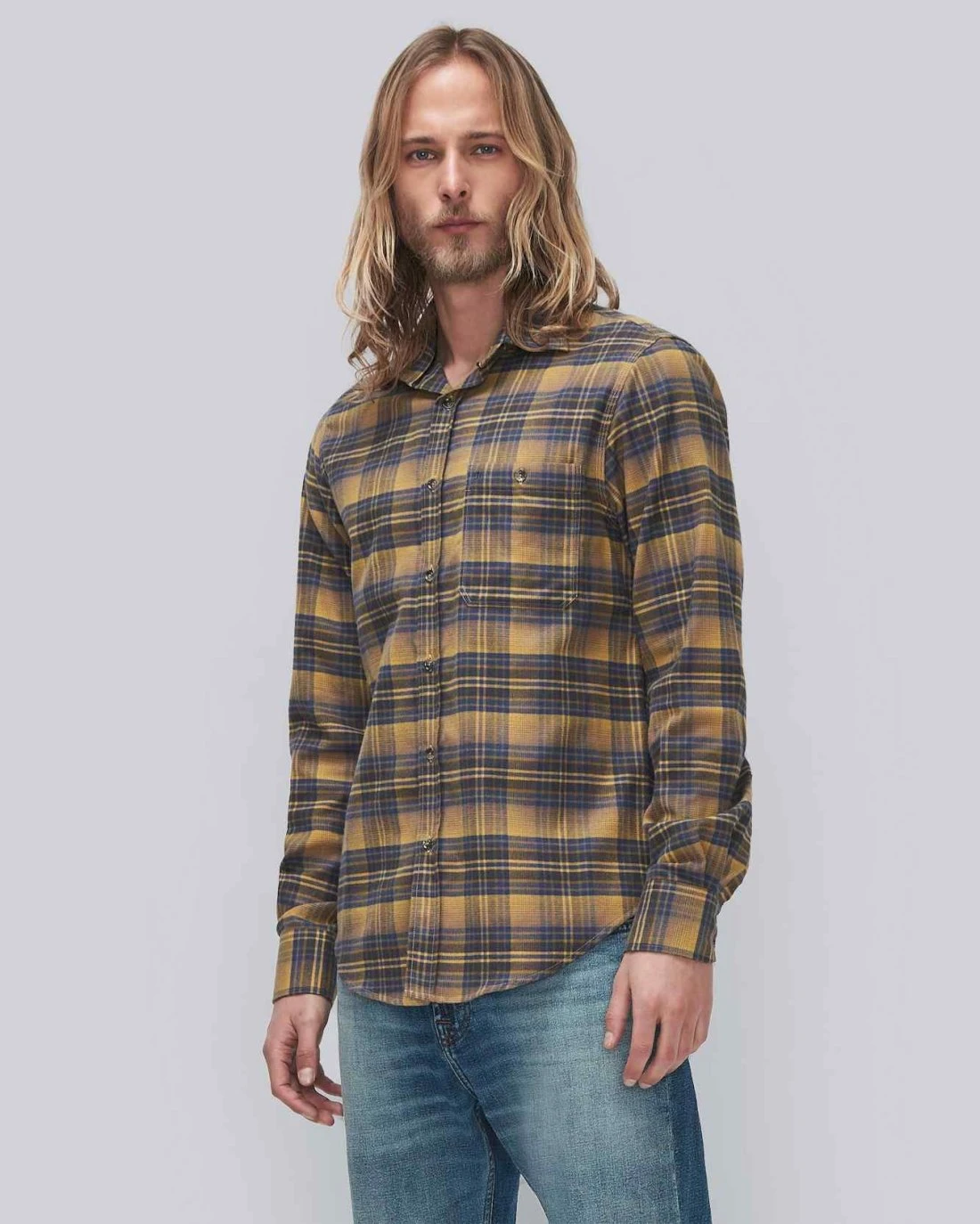 7 For All Mankind Check Plaid Shirt In Yellow And Blue Plaid 3 7 For All Mankind Check Plaid Shirt In Yellow And Blue Plaid