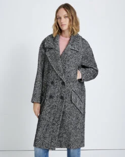 7 For All Mankind Double Breasted Wool Coat In Herringbone