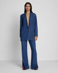 7 For All Mankind Denim Lustre Easy Blazer In Dark Indigo
