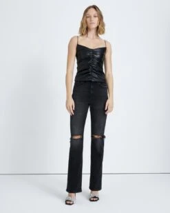 7 For All Mankind Faux Leather Ruched Cami In Black -Mod Cloth Store 7465af940ed6fe6597dfeb68e8c5e647