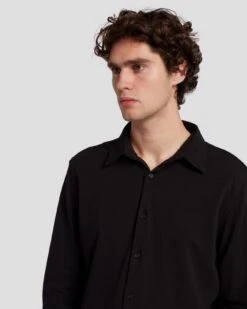 7 For All Mankind Pique Knit Button Down In Black 10 7 For All Mankind Pique Knit Button Down In Black -Mod Cloth Store 7M260340 BLK 3