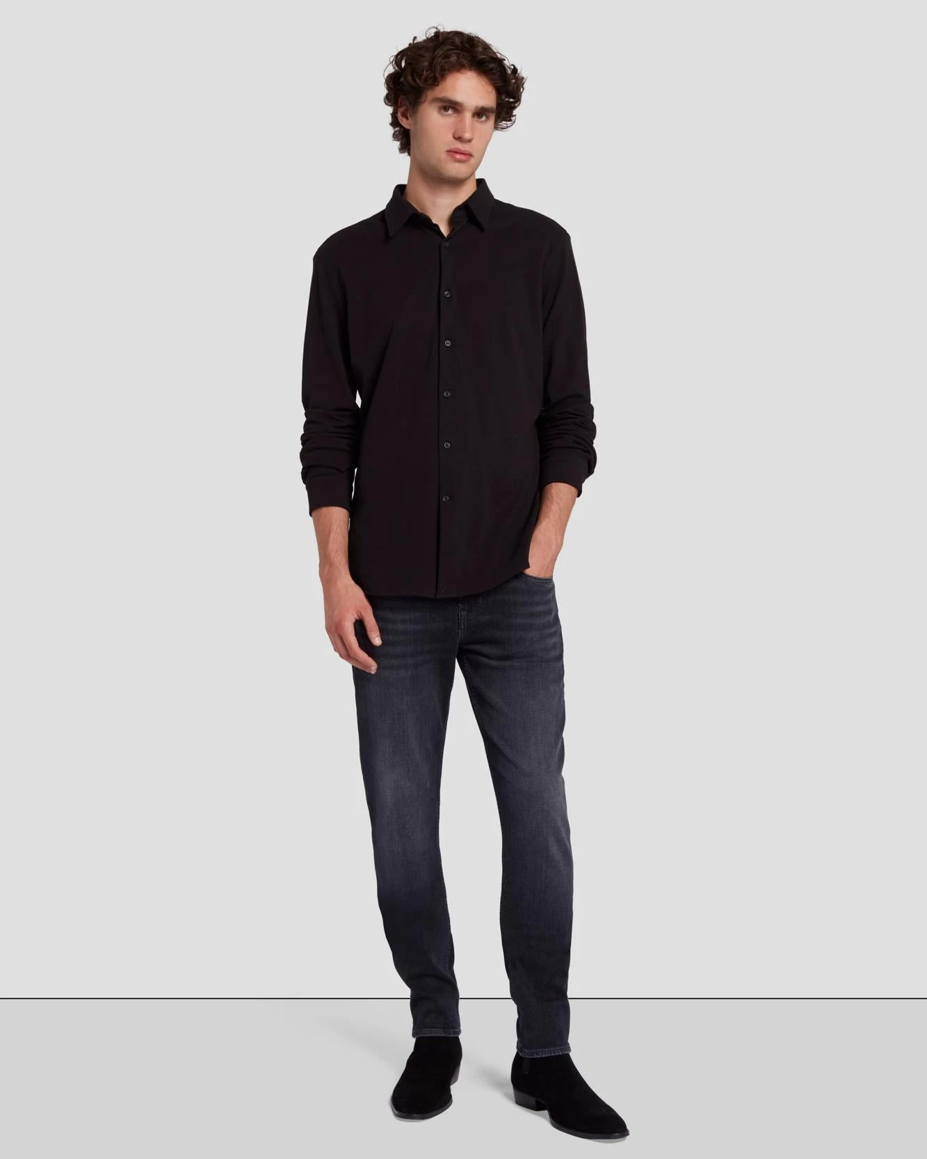7 For All Mankind Pique Knit Button Down In Black 8 7 For All Mankind Pique Knit Button Down In Black - Image 6