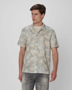 7 For All Mankind Palm Print Camp Shirt In Indigo