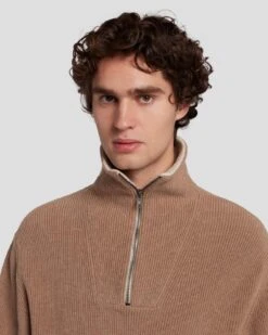 7 For All Mankind Half Zip Sweater In Sand -Mod Cloth Store 7MHZMK03 SOW 5