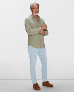 7 For All Mankind Linen Blend Button Up Shirt In Pewter Green -Mod Cloth Store 7MSFMH31 20PWG 3