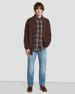 7 For All Mankind Linen Blend Button Up Shirt In Check -Mod Cloth Store 7MSFMH43 BRN 3