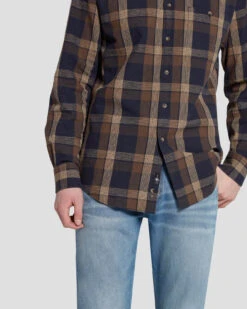 7 For All Mankind Linen Blend Button Up Shirt In Check -Mod Cloth Store 7MSFMH43 BRN 5