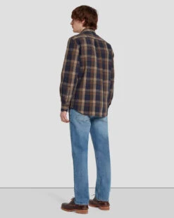 7 For All Mankind Linen Blend Button Up Shirt In Check -Mod Cloth Store 7MSFMH43 BRN 6