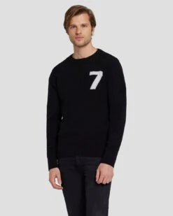 7 For All Mankind Cashmere Wool Instarsia Crewneck In Black