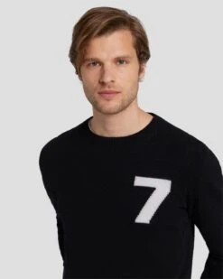 7 For All Mankind Cashmere Wool Instarsia Crewneck In Black -Mod Cloth Store 7MSHMY23 BLK 3