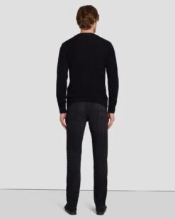 7 For All Mankind Cashmere Wool Instarsia Crewneck In Black -Mod Cloth Store 7MSHMY23 BLK 4
