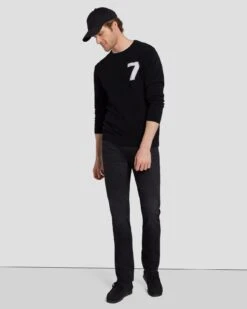 7 For All Mankind Cashmere Wool Instarsia Crewneck In Black -Mod Cloth Store 7MSHMY23 BLK 6