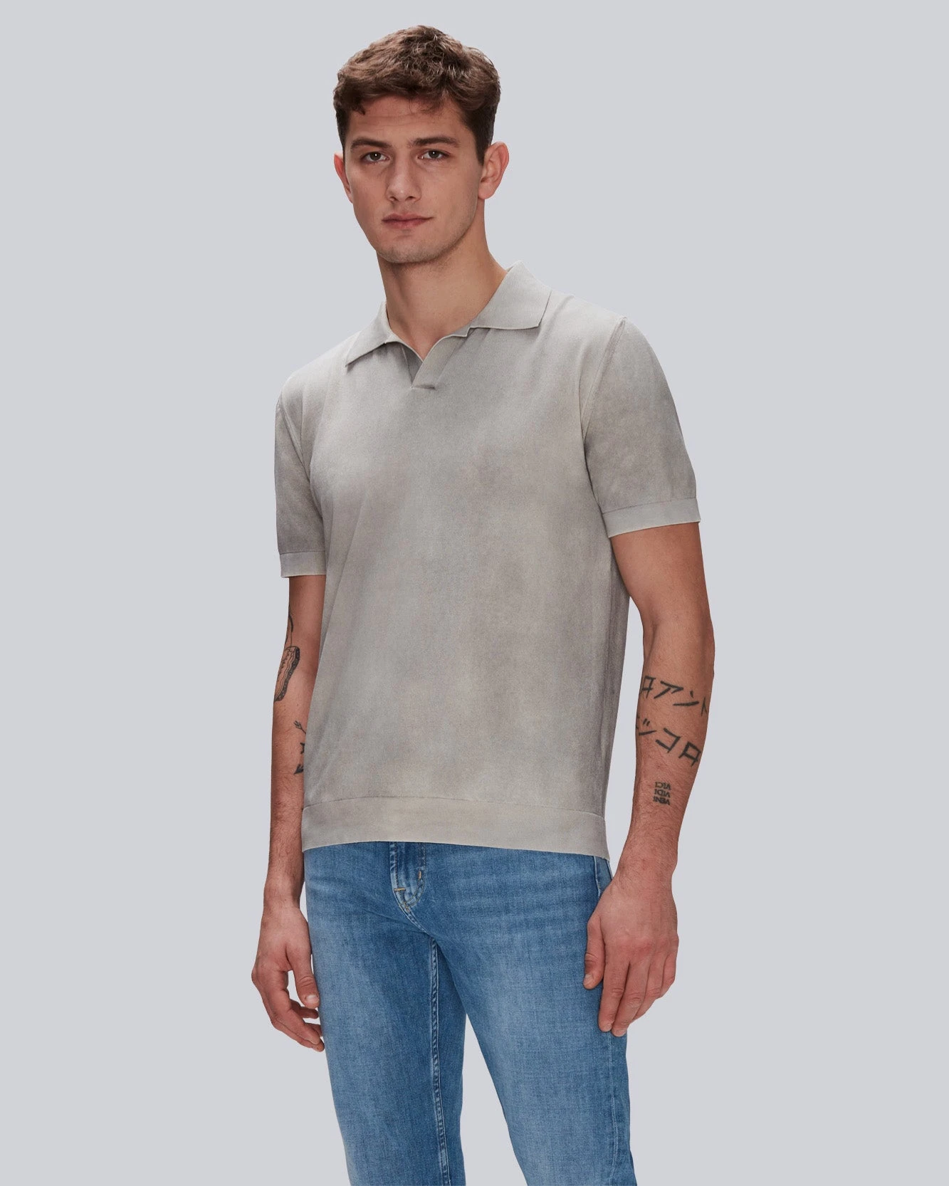7 For All Mankind Garment Dyed Cotton Polo In Gentle Grey 3 7 For All Mankind Garment Dyed Cotton Polo In Gentle Grey