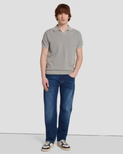 7 For All Mankind Textured Sweater Polo In Cloudy Grey -Mod Cloth Store 7MSMMH26 GRY 6