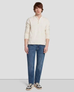 7 For All Mankind Long Sleeve Henley In Dover White -Mod Cloth Store 7MSPMH37 DRW 3