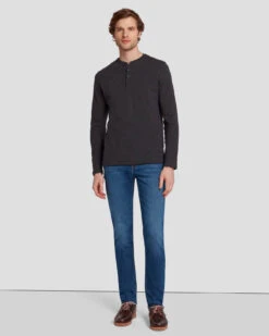 7 For All Mankind Long Sleeve Henley In Naval Blue -Mod Cloth Store 7MSPMH37 NVB 3