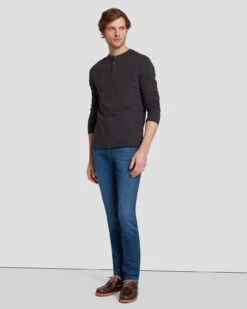 7 For All Mankind Long Sleeve Henley In Naval Blue -Mod Cloth Store 7MSPMH37 NVB 6