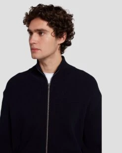 7 For All Mankind Luxe Performance Zip Sweater In Navy -Mod Cloth Store 7MSWMH14 NVY 3