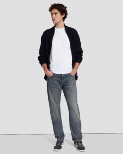 7 For All Mankind Luxe Performance Zip Sweater In Navy -Mod Cloth Store 7MSWMH14 NVY 6