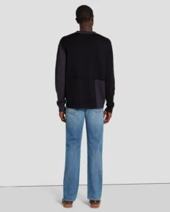 7 For All Mankind Merino Patchwork Sweater In Navy -Mod Cloth Store 7MZHMH12 NVY 4