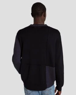 7 For All Mankind Merino Patchwork Sweater In Navy -Mod Cloth Store 7MZHMH12 NVY 5