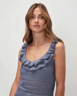 7 For All Mankind Crochet Front Tank In Denim Blue -Mod Cloth Store 7N005C72 DNB 03