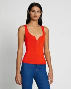 7 For All Mankind High Shine Quarter Zip Ribbed Tank In Koi
