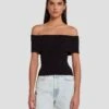 7 For All Mankind Off The Shoulder Ribbed Top In Black -Mod Cloth Store 7N116F23 BLK 1