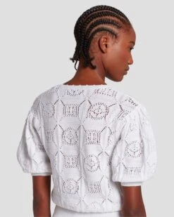 7 For All Mankind Short Sleeve Crochet Sweater In Bright White -Mod Cloth Store 7N118C72 BRW 5