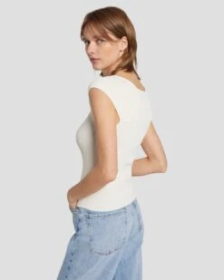 7 For All Mankind Sweetheart Rib Top In Cream -Mod Cloth Store 7N119D35 CRM 3