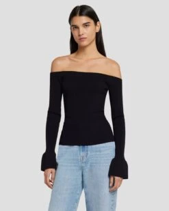 7 For All Mankind Off Shoulder Sweater In Black