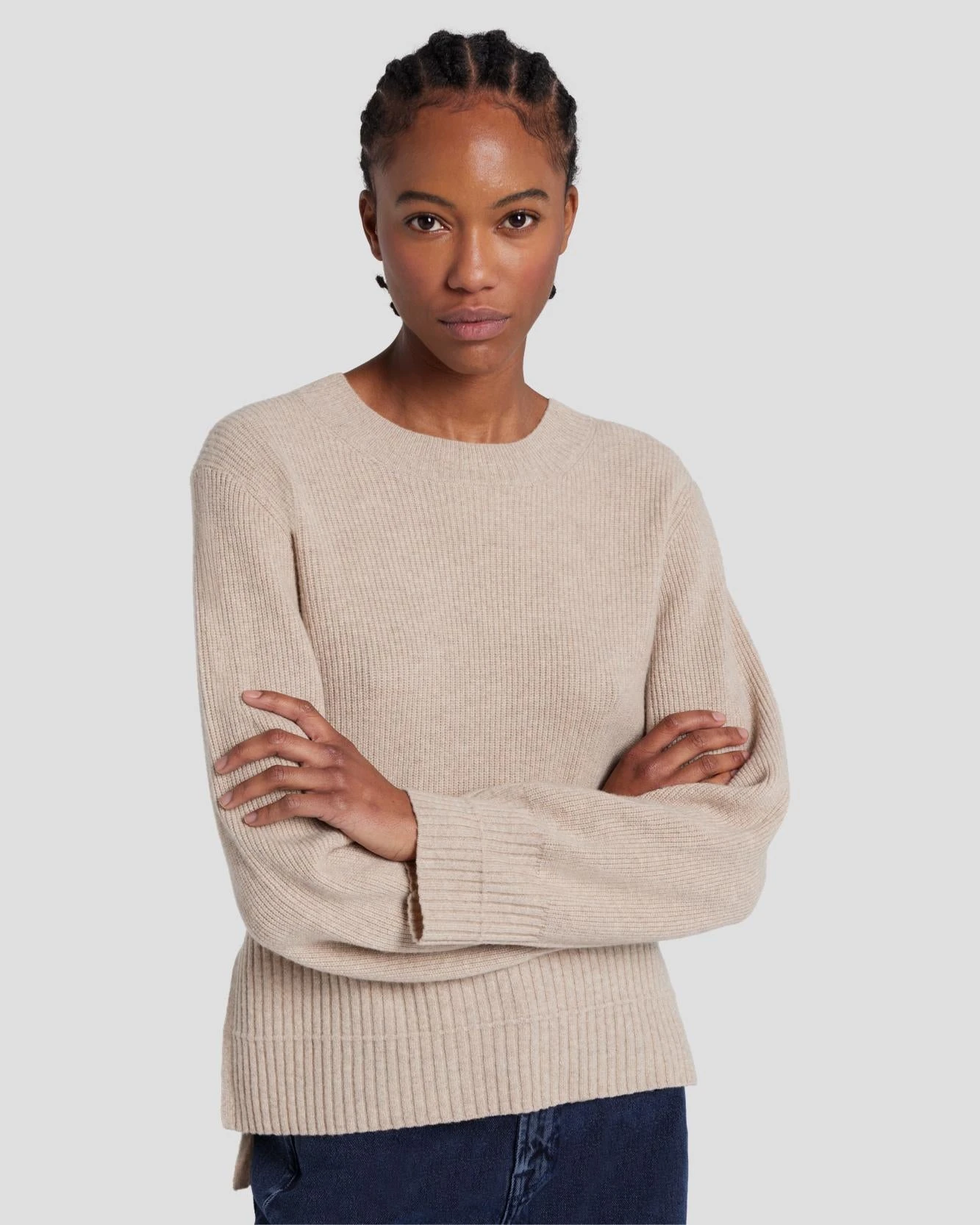 7 For All Mankind Cashmere Crewneck Sweater In Oatmeal 3 7 For All Mankind Cashmere Crewneck Sweater In Oatmeal