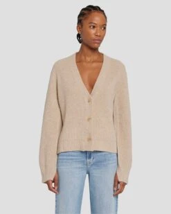7 For All Mankind Cashmere Cardigan In Oatmeal