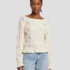 7 For All Mankind Floral Cable Knit Sweater In Cream