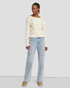 7 For All Mankind Floral Cable Knit Sweater In Cream -Mod Cloth Store 7N125F46 CRM 4