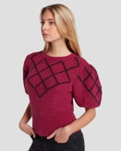 7 For All Mankind Puff Diamond Sweater In Raspberry -Mod Cloth Store 7N126F41 RBR 3