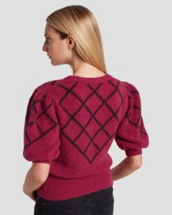 7 For All Mankind Puff Diamond Sweater In Raspberry -Mod Cloth Store 7N126F41 RBR 5