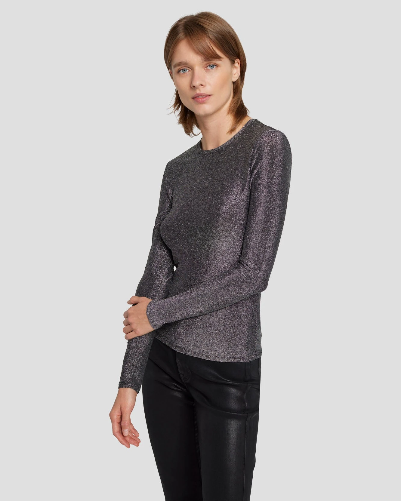 7 For All Mankind Long Sleeve Shimmer Top In Gunmetal 3 7 For All Mankind Long Sleeve Shimmer Top In Gunmetal